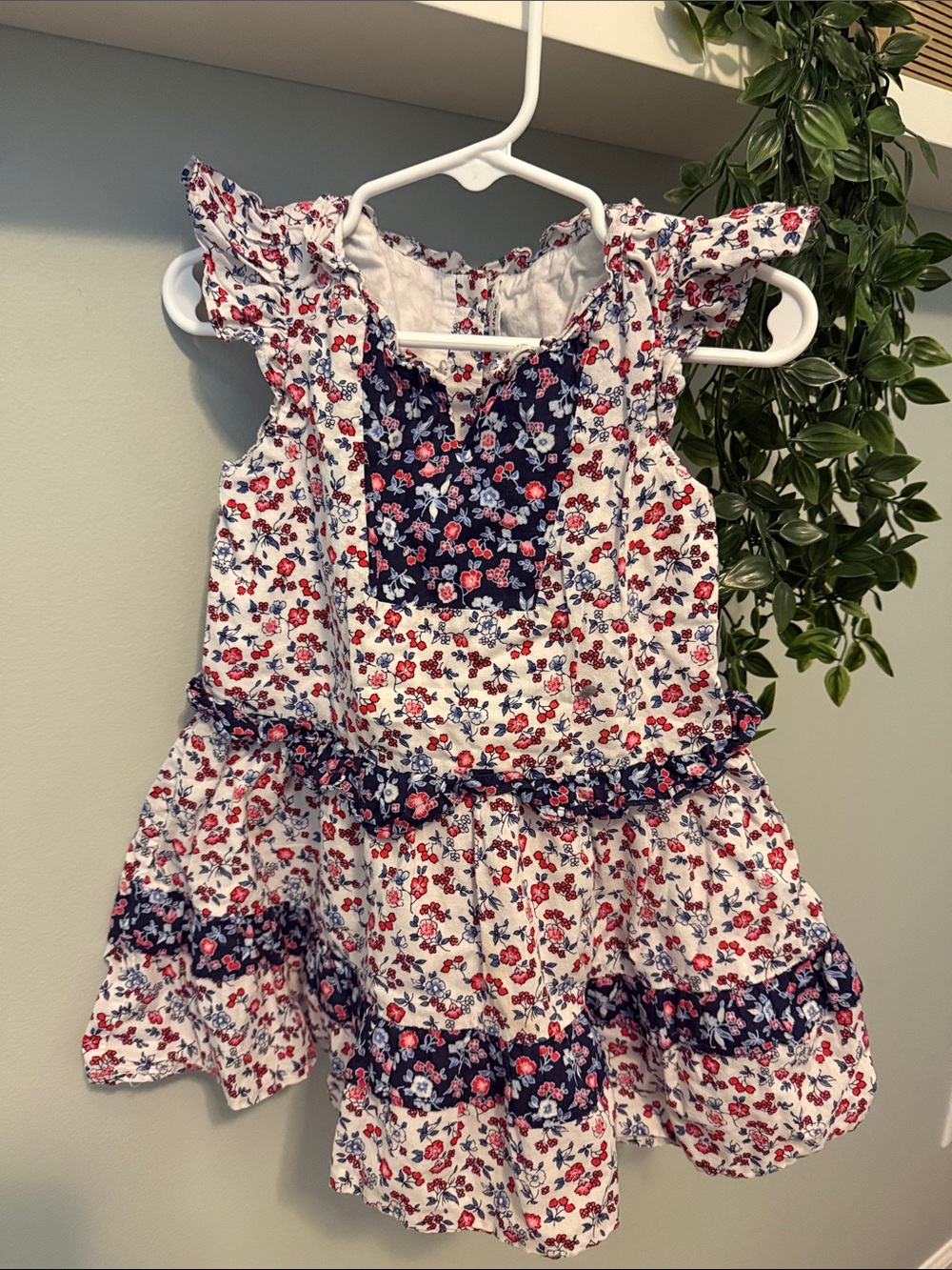Janie and Jack White Floral Tiered Tank Top with Navy Accents
